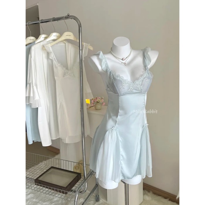 Váy Ngủ Lụa 2 Dây Phối Ren Cánh Tiên Có Mút Đệm Sooya, Phong Cách Sexy, Chất Liệu Mềm Mại, Tôn Dáng