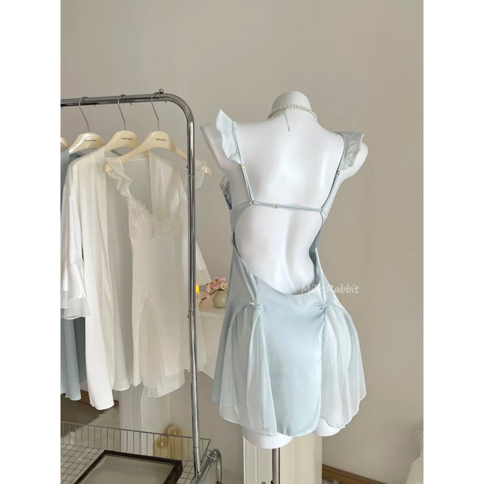 Váy Ngủ Lụa 2 Dây Phối Ren Cánh Tiên Có Mút Đệm Sooya, Phong Cách Sexy, Chất Liệu Mềm Mại, Tôn Dáng