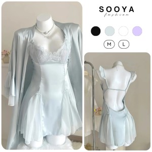 Váy Ngủ Lụa 2 Dây Phối Ren Cánh Tiên Có Mút Đệm Sooya, Phong Cách Sexy, Chất Liệu Mềm Mại, Tôn Dáng