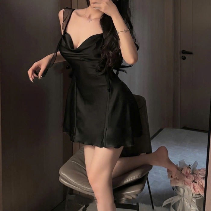 Váy Ngủ 2 Dây Cánh Tiên Cổ Đổ, Dáng Xoè Sang Chảnh