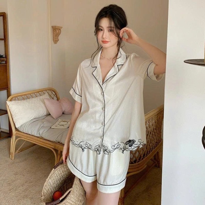 Bộ Pyjama Dài Tay Lụa Satin, Cao Cấp, Kiểu Pháp, Sang Trọng