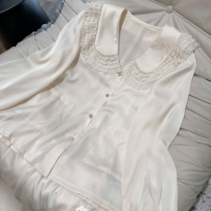 Bộ Lụa Kem Cổ Sen Tiểu Thư Dài Tay Cao Cấp Sooya - Sang Trọng, Mềm Mại