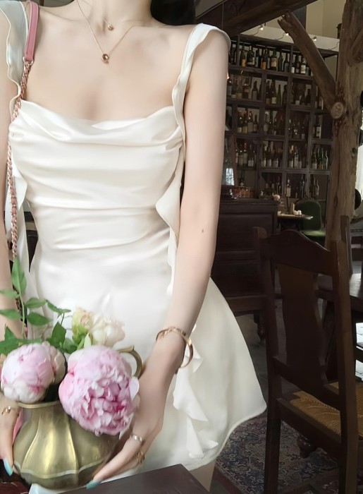 Váy Ngủ 2 Dây Cánh Tiên Cổ Đổ, Dáng Xoè Sang Chảnh