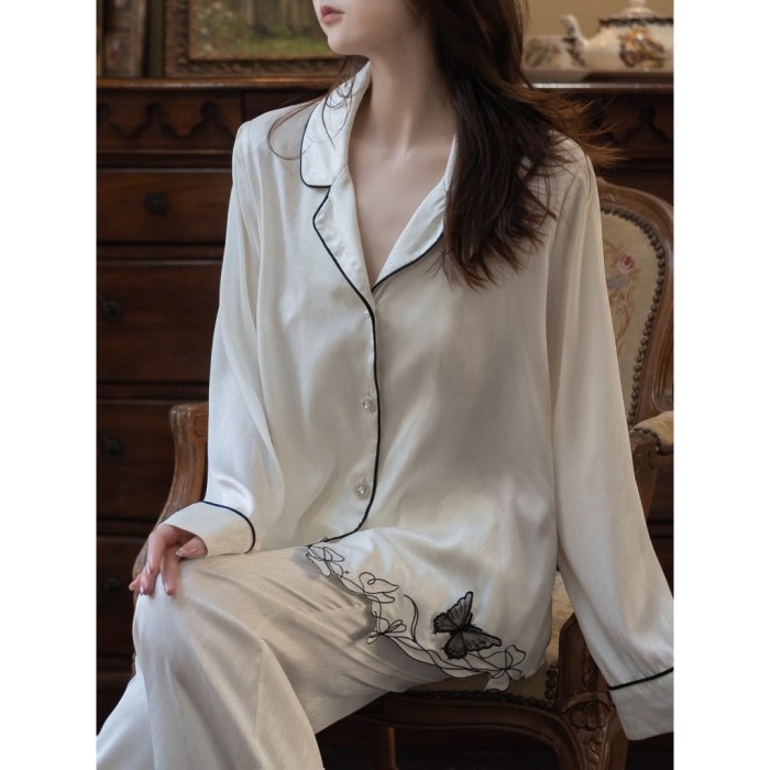 Bộ Pyjama Dài Tay Lụa Satin, Cao Cấp, Kiểu Pháp, Sang Trọng