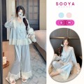 Bộ Pyjama Lụa Xước Phối Viền Ren Tay 2 Lớp Mặc Nhà Cao Cấp Sooya - Sang Trọng, Mềm Mại