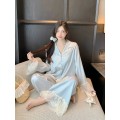 Bộ Pyjama Lụa Xước Phối Viền Ren Tay 2 Lớp Mặc Nhà Cao Cấp Sooya - Sang Trọng, Mềm Mại