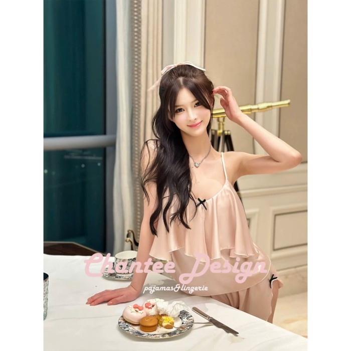 Bộ Ngủ Lụa 2 Dây Sooya Dáng Tầng Phối Nơ Ngọt Ngào Nhẹ Nhàng Chất Lụa Mịn Mềm Mại Thoáng Mát