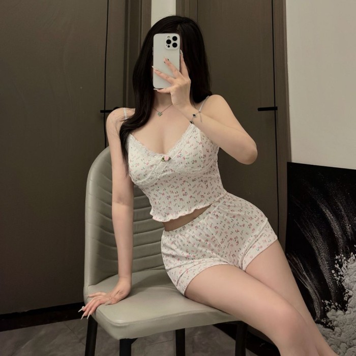 Bộ Ngủ 2 Dây Hoa Nhí Sooya Mặc Nhà Siêu Xinh Quyến Rũ Cực Tôn Dáng