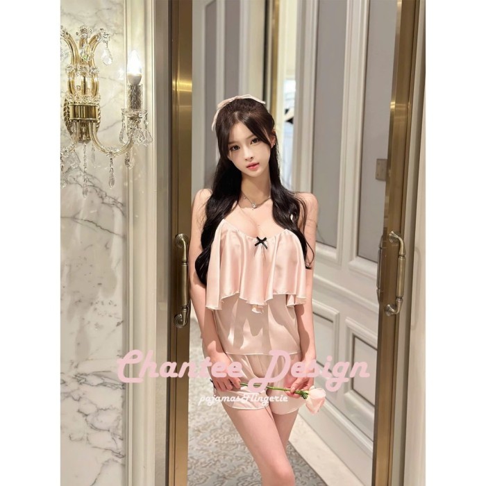 Bộ Ngủ Lụa 2 Dây Sooya Dáng Tầng Phối Nơ Ngọt Ngào Nhẹ Nhàng Chất Lụa Mịn Mềm Mại Thoáng Mát