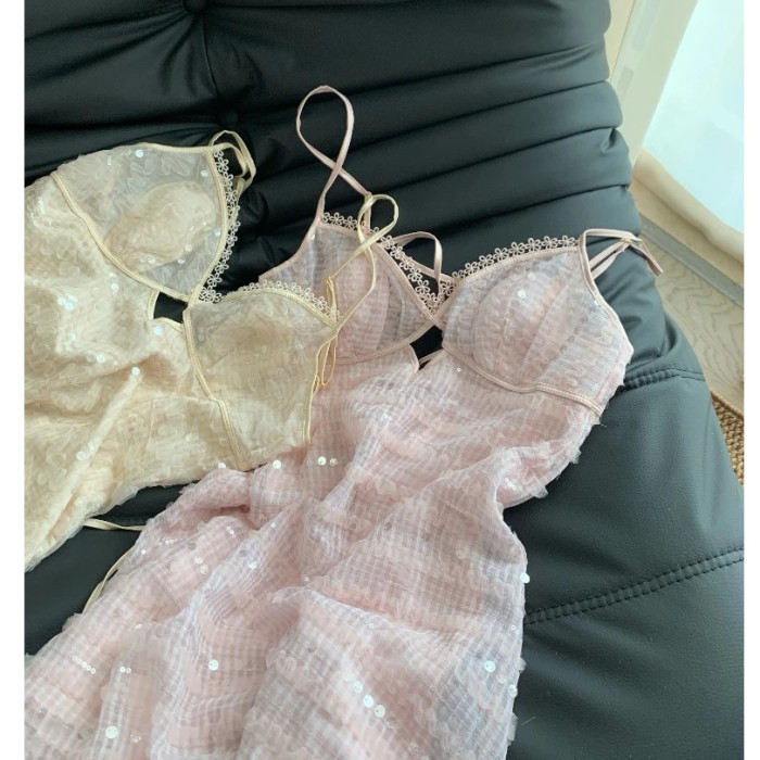 Sooya váy ngủ 2 dây đính kim tuyến lấp lánh dáng ngắn