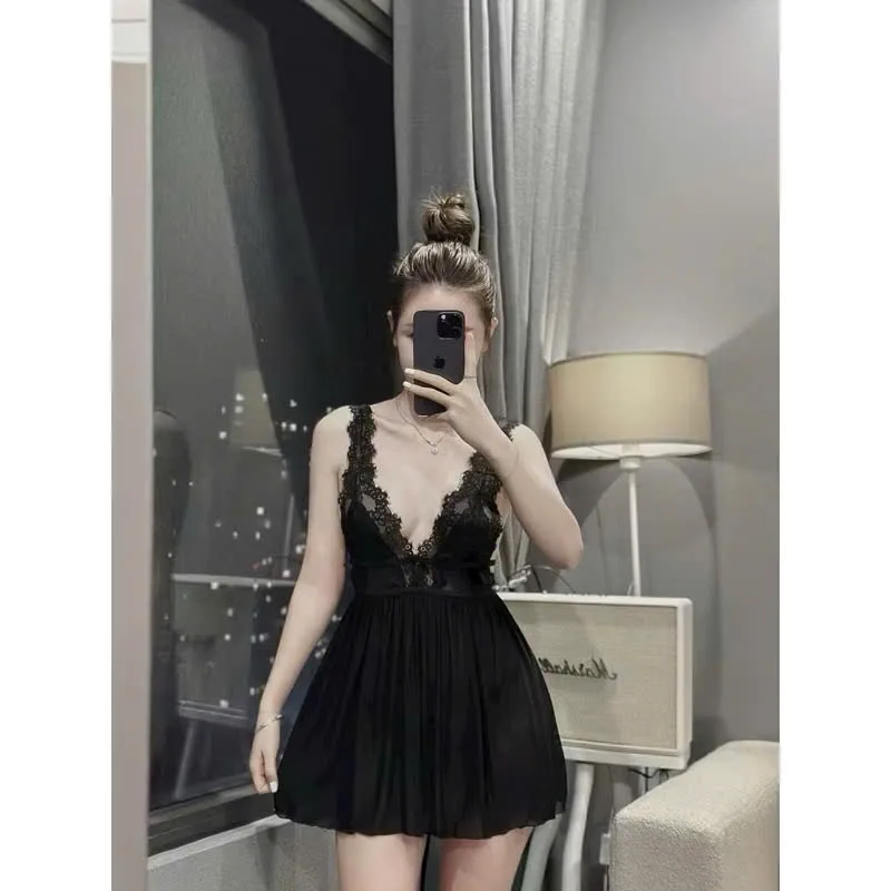 Váy ngủ voan ren cổ V hở lưng đan dây – ảnh 7