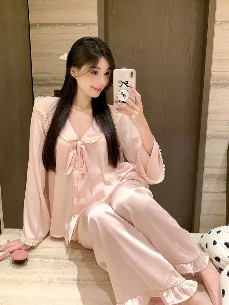 Bộ pijama lụa cổ thủy thủ thắt nơ – ảnh 8