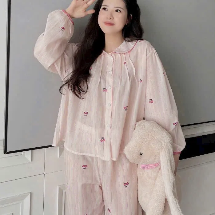 Bộ pijama xô họa tiết trái tim cổ sen – ảnh 7