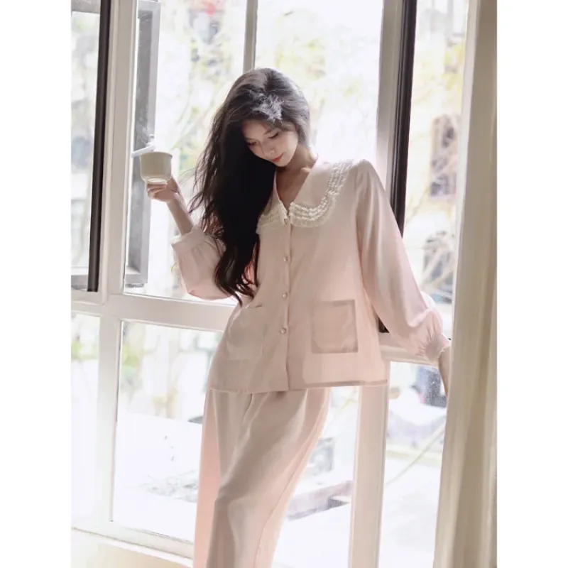 Bộ pijama lụa cổ sen ren có túi – ảnh 7