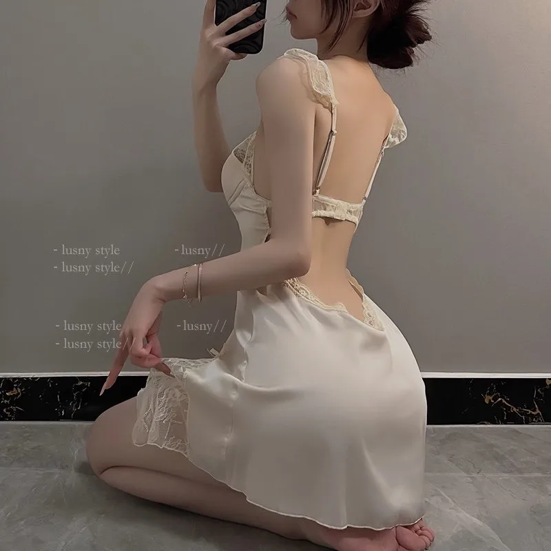 Set váy ngủ lụa ren vai bèo kèm áo choàng – ảnh 12