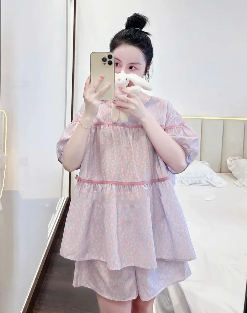 Bộ đồ ngủ babydoll cộc tay quần đùi hoa nhí – ảnh 7