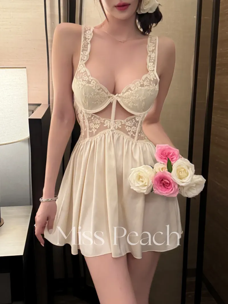 Váy ngủ lụa corset phối ren hở lưng đan chéo – ảnh 12