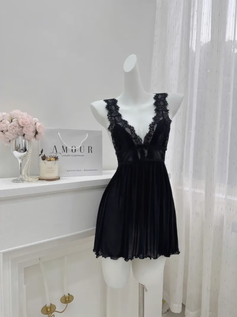Váy ngủ voan ren cổ V hở lưng đan dây – ảnh 12