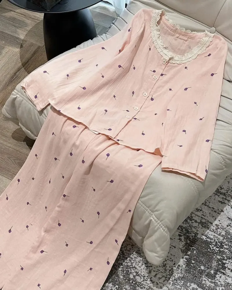 Bộ pijama xô họa tiết trái tim cổ sen – ảnh 2