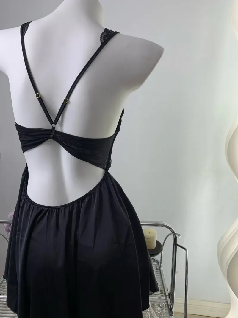 Váy ngủ lụa corset phối ren hở lưng đan chéo – ảnh 6