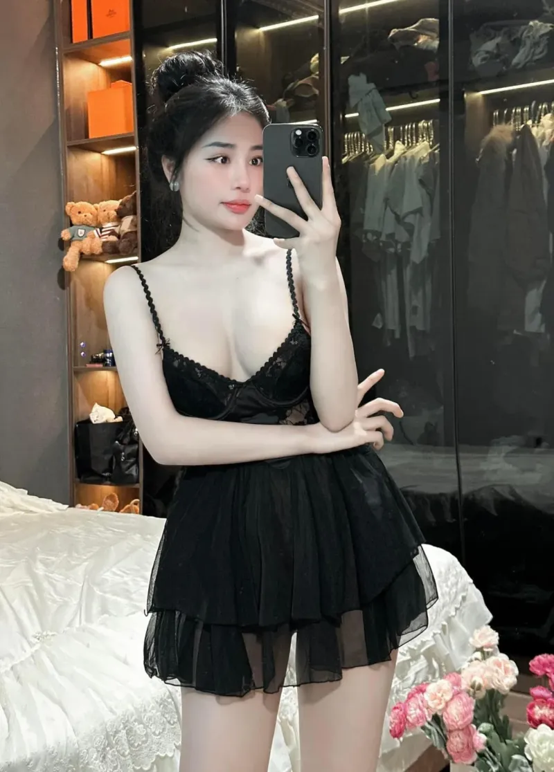 Set váy ngủ voan ren kèm áo choàng tay bồng – ảnh 5