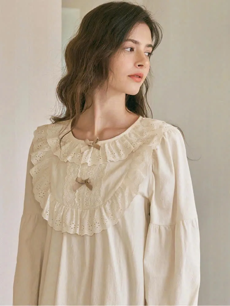 Bộ pijama cotton cổ bèo thắt nơ tay bồng