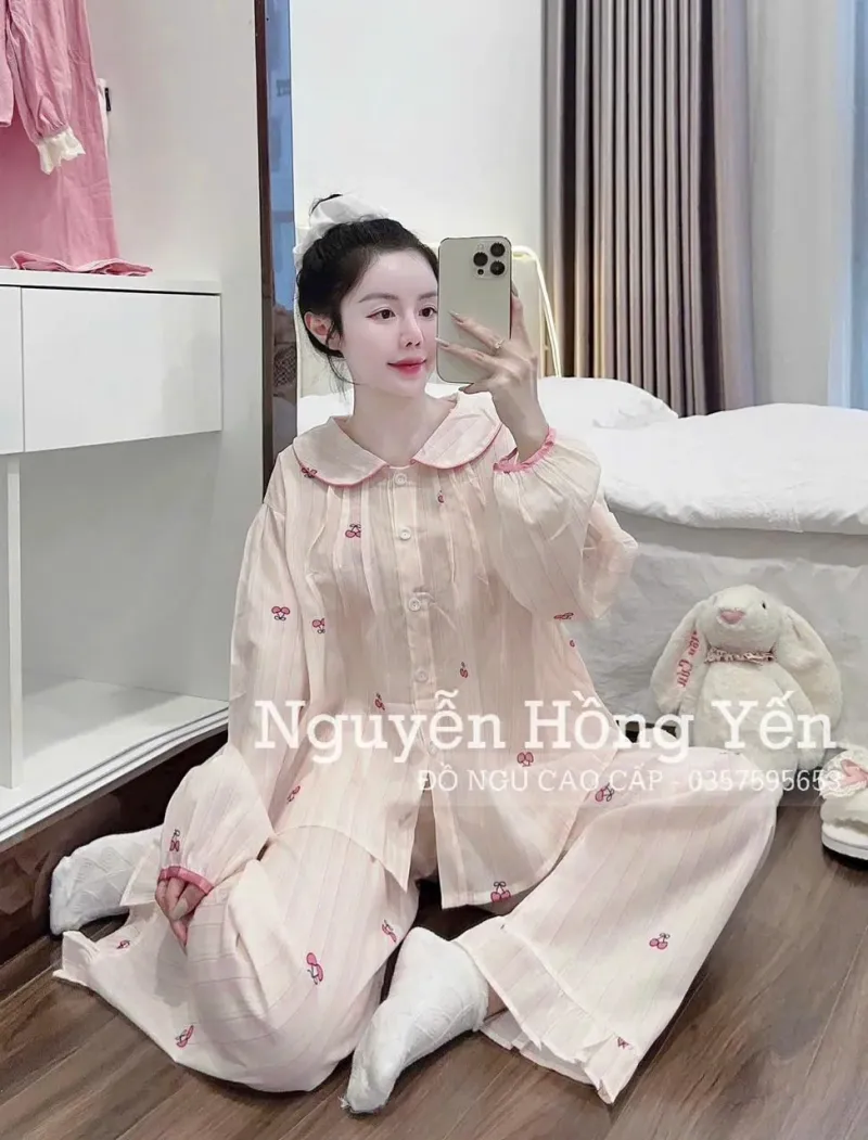 Bộ pijama xô họa tiết trái tim cổ sen – ảnh 6