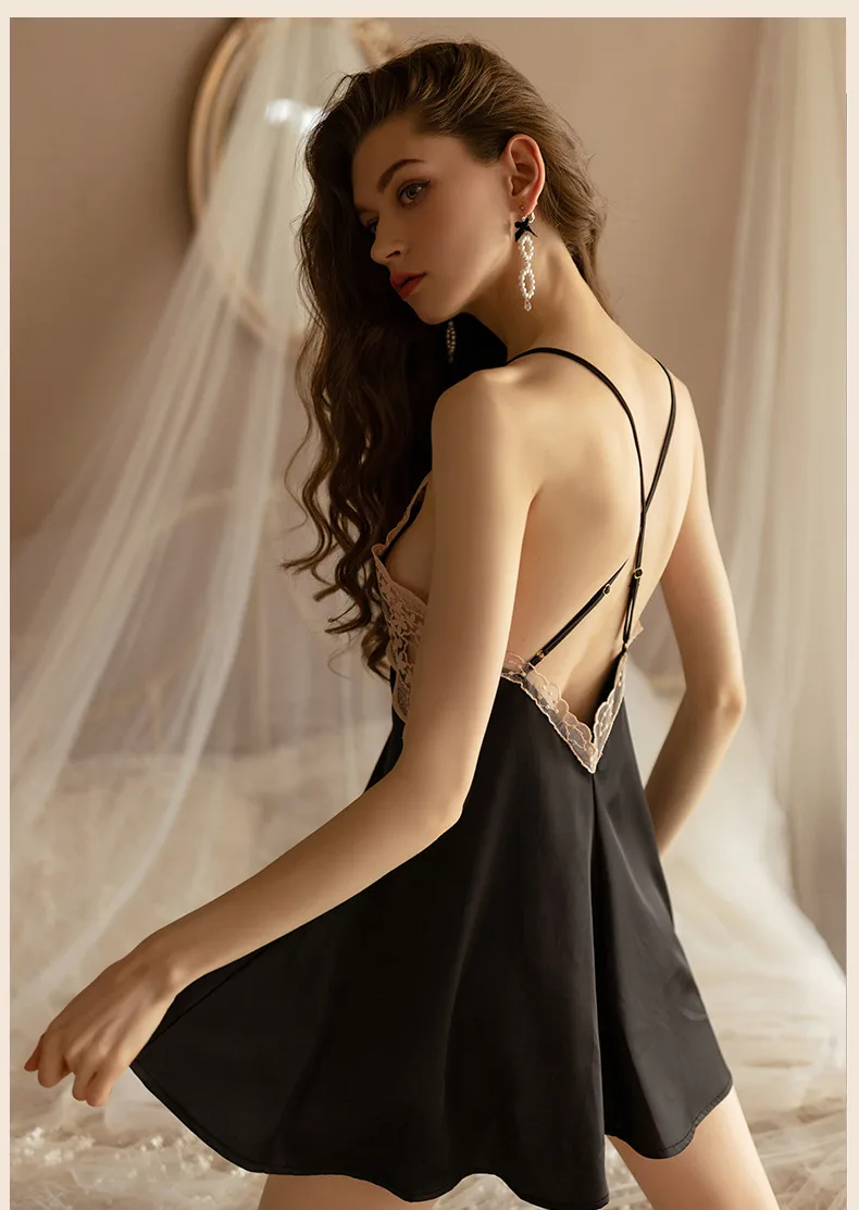 Váy ngủ lụa 2 dây ngực ren hoa bướm – ảnh 6