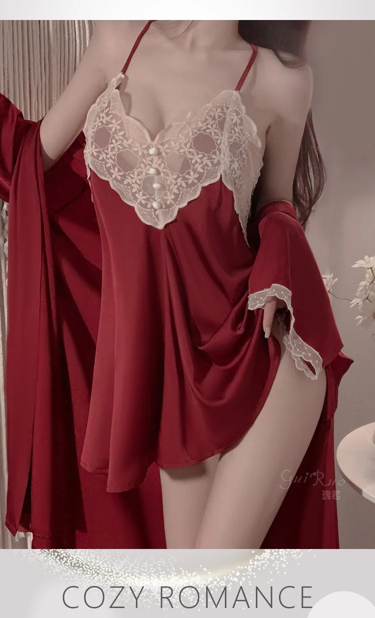 Váy ngủ lụa 2 dây ngực ren hoa bướm – ảnh 11
