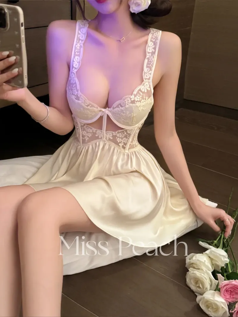 Váy ngủ lụa corset phối ren hở lưng đan chéo – ảnh 11
