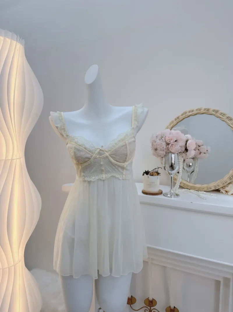 Váy ngủ voan cúp ngực ren babydoll