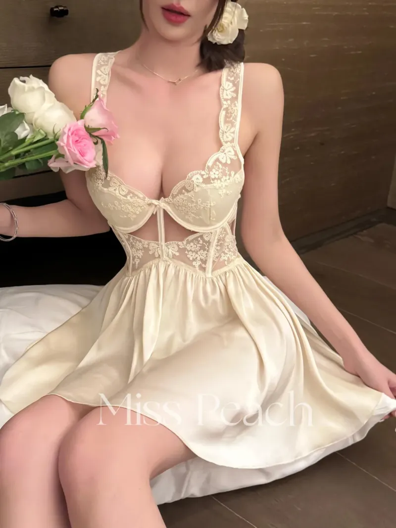 Váy ngủ lụa corset phối ren hở lưng đan chéo – ảnh 14