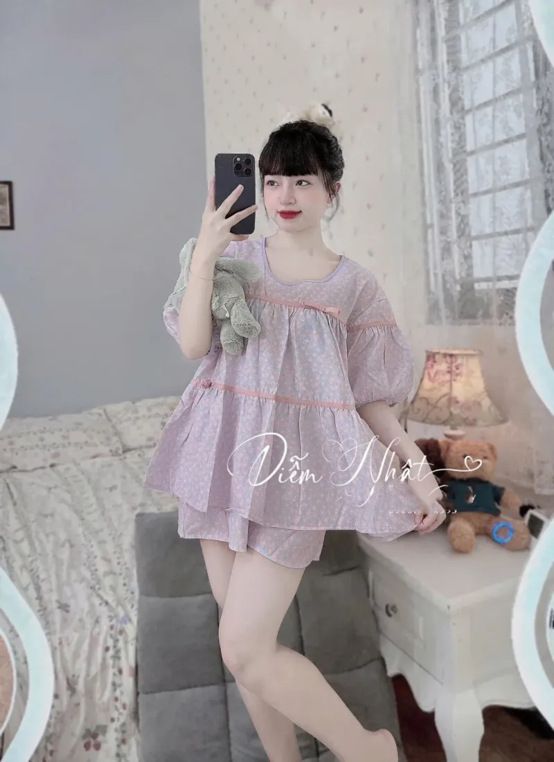 Bộ đồ ngủ babydoll cộc tay quần đùi hoa nhí – ảnh 6
