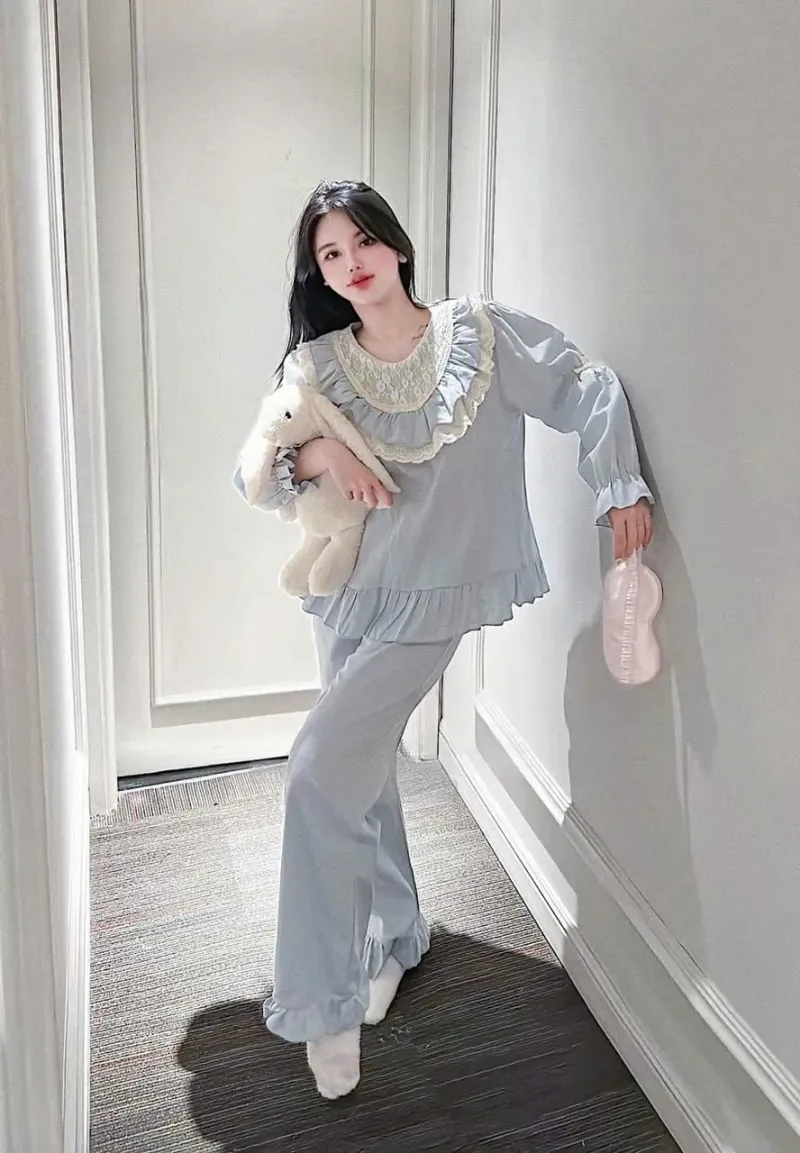 Bộ pijama cổ bèo ren tay bồng – ảnh 2