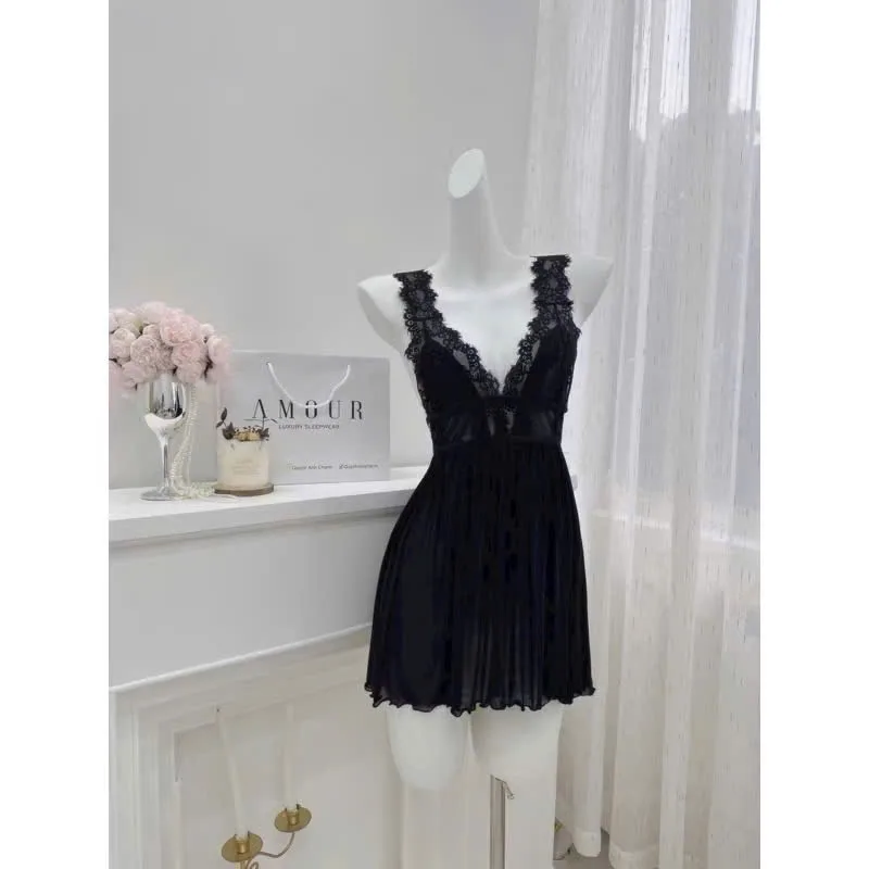 Váy ngủ voan ren cổ V hở lưng đan dây – ảnh 8