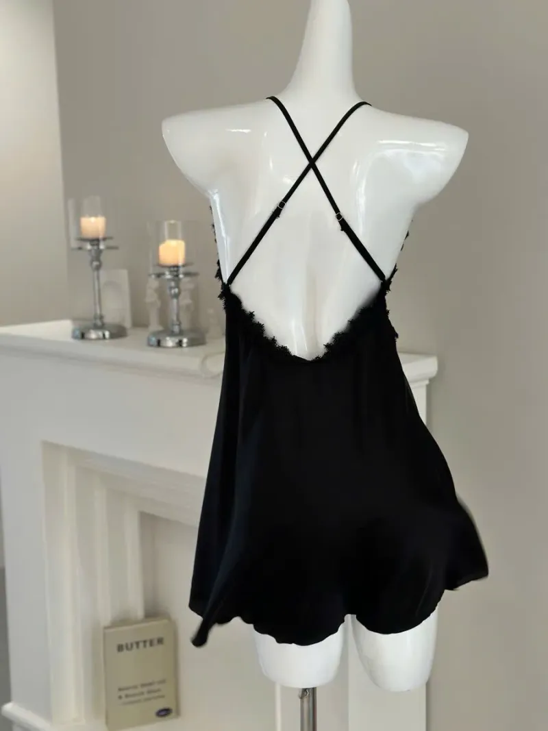 Set váy ngủ lụa ren ngực hở lưng kèm áo choàng – ảnh 6