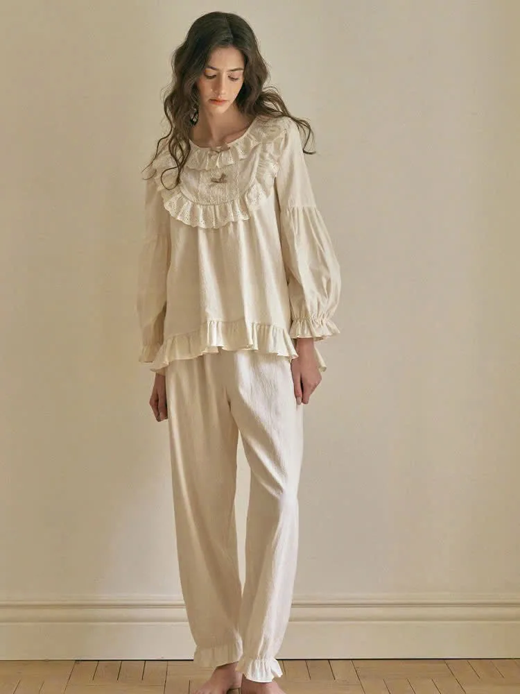 Bộ pijama cotton cổ bèo thắt nơ tay bồng – ảnh 9