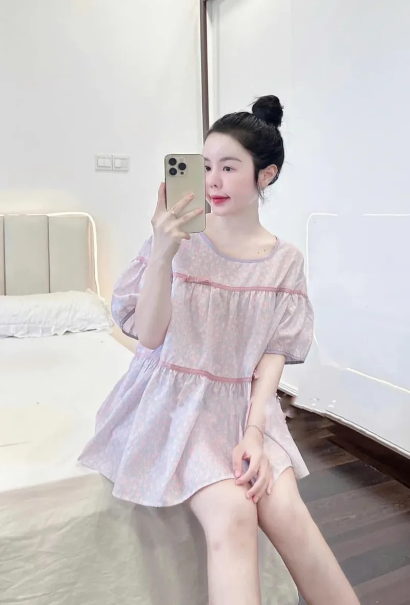 Bộ đồ ngủ babydoll cộc tay quần đùi hoa nhí – ảnh 9
