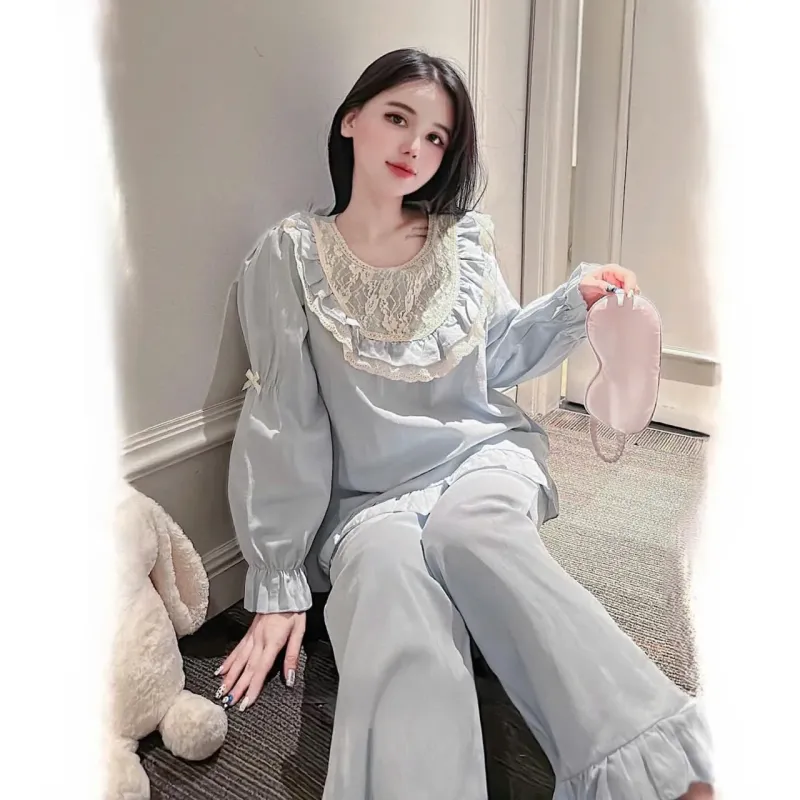 Bộ pijama cổ bèo ren tay bồng – ảnh 3