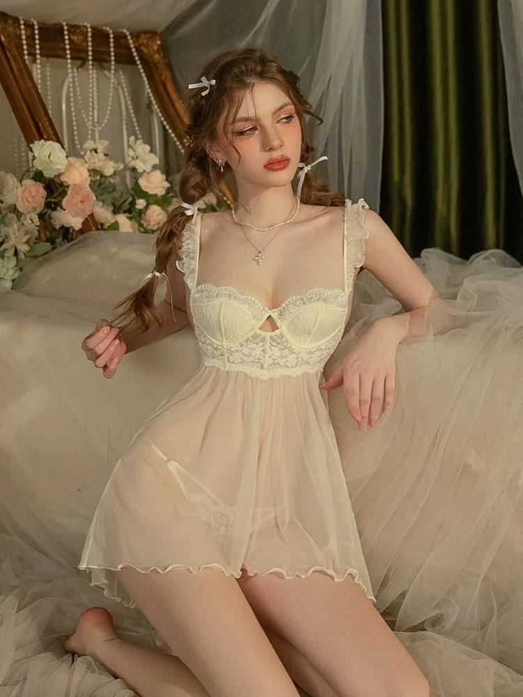 Váy ngủ voan cúp ngực ren babydoll – ảnh 10