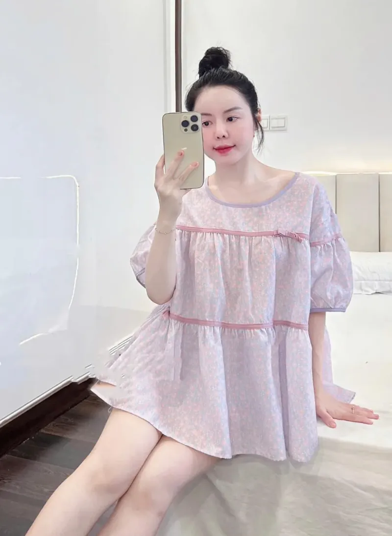 Bộ đồ ngủ babydoll cộc tay quần đùi hoa nhí – ảnh 8