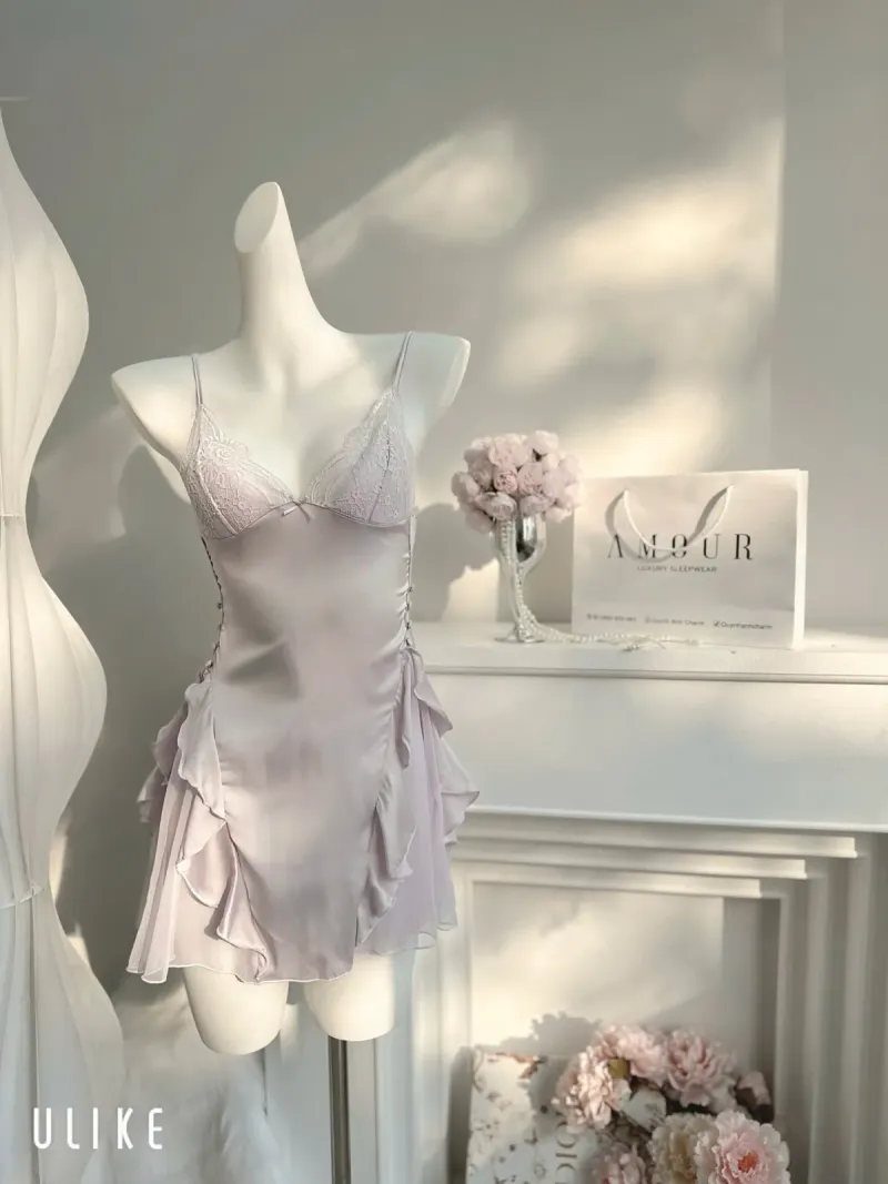 Váy ngủ voan 2 dây bèo nhún hở lưng – ảnh 3