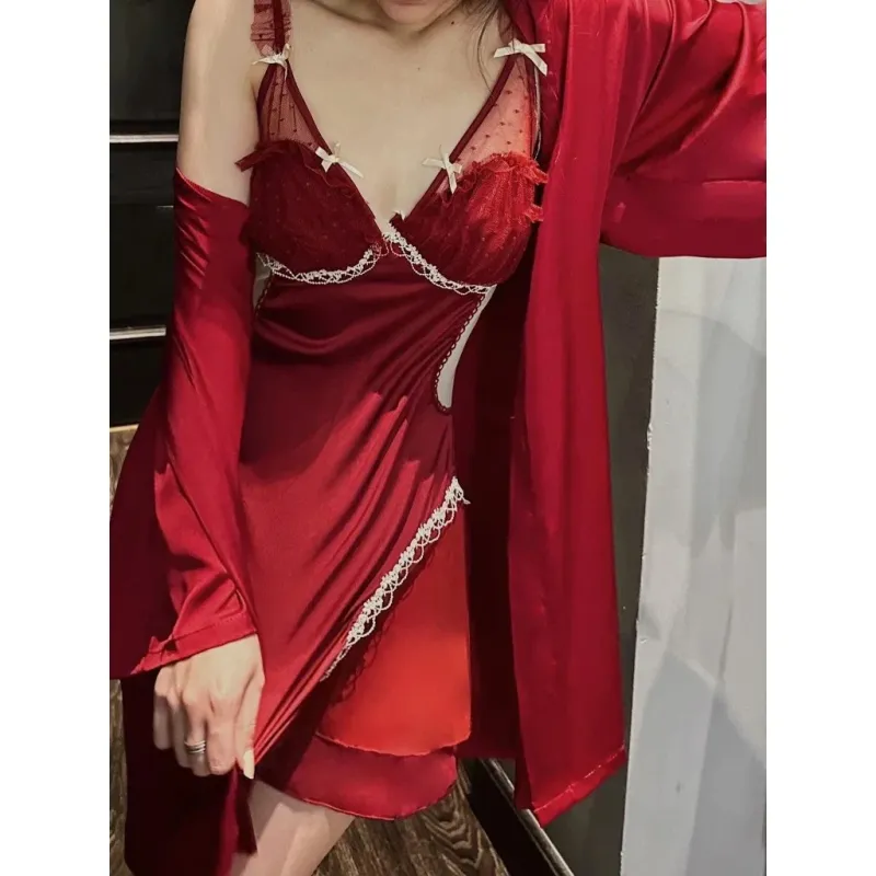 Váy ngủ lụa phối viền ren chân bèo kèm áo choàng – ảnh 15