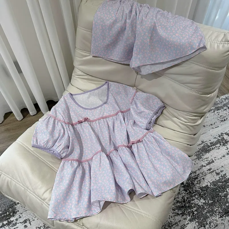 Bộ đồ ngủ babydoll cộc tay quần đùi hoa nhí – ảnh 3