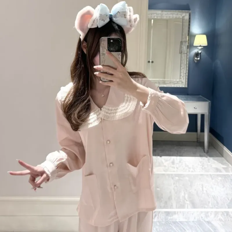 Bộ pijama lụa cổ sen ren có túi – ảnh 9