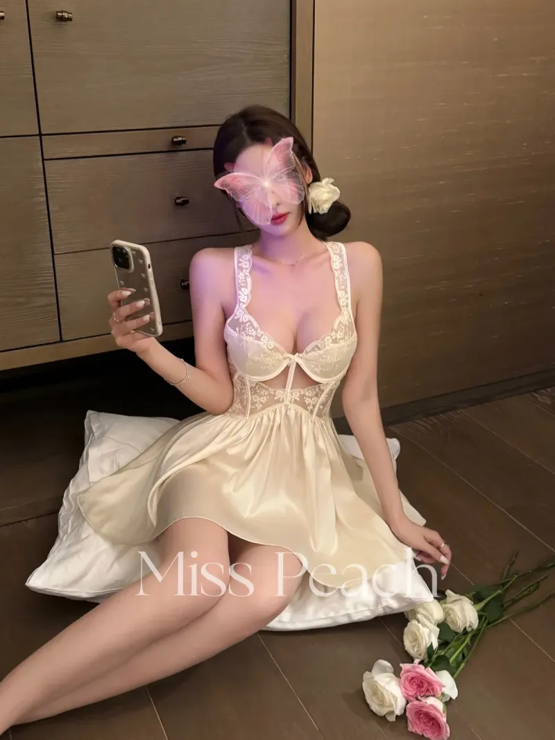 Váy ngủ lụa corset phối ren hở lưng đan chéo – ảnh 13