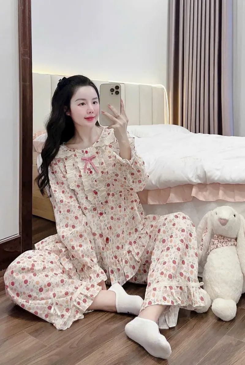 Bộ pijama hoa nhí dài tay quần bèo – ảnh 2