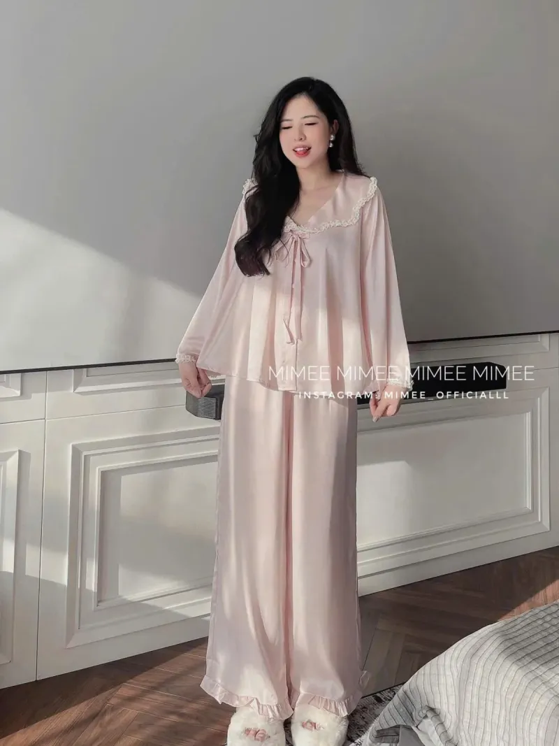 Bộ pijama lụa cổ thủy thủ thắt nơ – ảnh 10