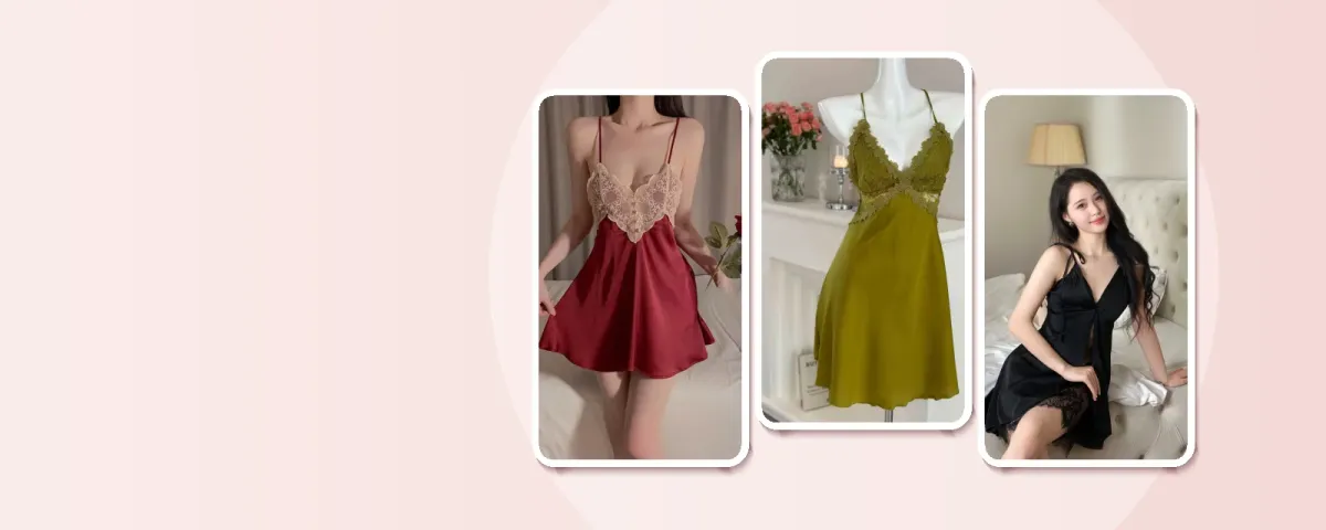 Váy ngủ lụa satin phối ren Sooya