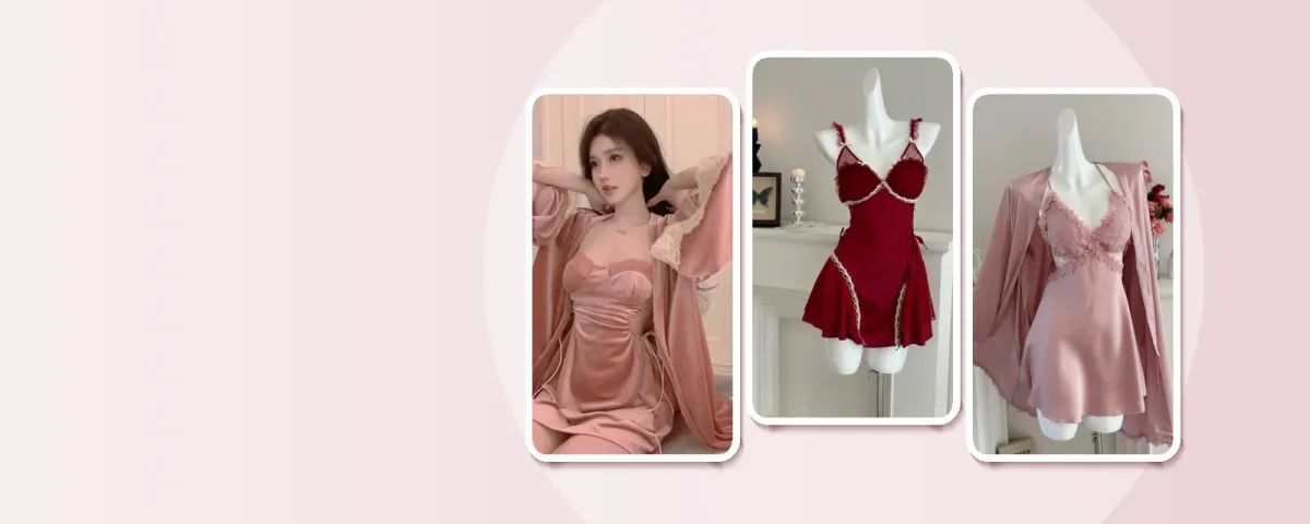 Set váy ngủ lụa kèm áo choàng Sooya